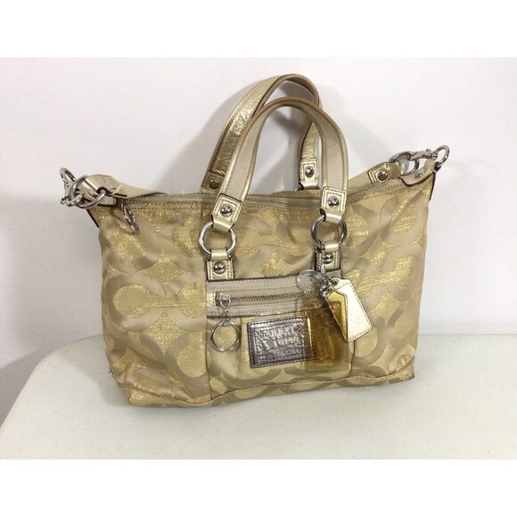 Coach Poppy Gold Satchel Bag Crossbody Strap - Picture 1 of 11